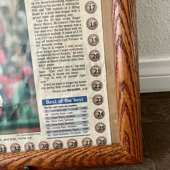 Framed Baseball Newspaper Article in Brown Frame Mark McGuire 13/16 inch - Picture 3 of 13